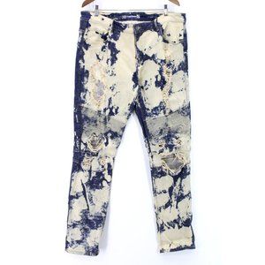 Crysp Denim Jeans Mens Blue Denim Acid Washed Rockstar Moto Distressed Size 38